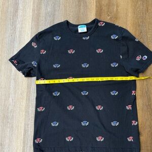 Champion Black Tee with Red and Blue Logo Accents